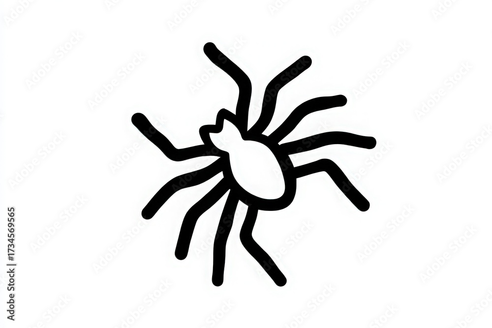A simple black outline of a spider is depicted on a plain white background. The spider has eight legs and an oval body shape, showcasing common arachnid characteristics.