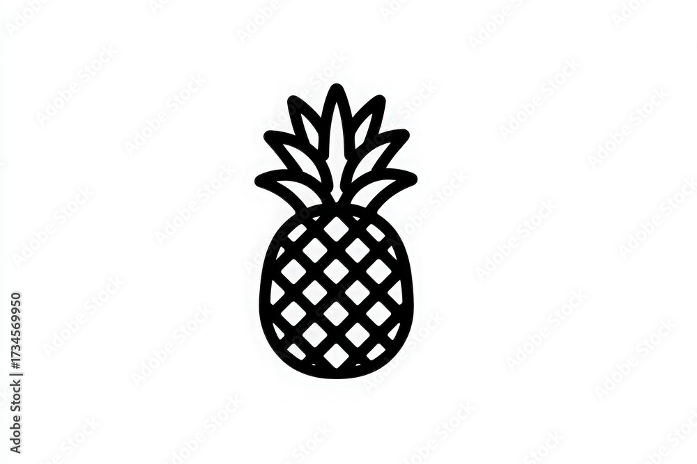 A black line drawing of a pineapple features a textured body and spiky crown. The design emphasizes simplicity, making it suitable for various creative uses like illustrations or decorations.
