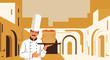 © yuni - A culinary masterpiece a chef presents a delightful stack of pancakes in a charming setting