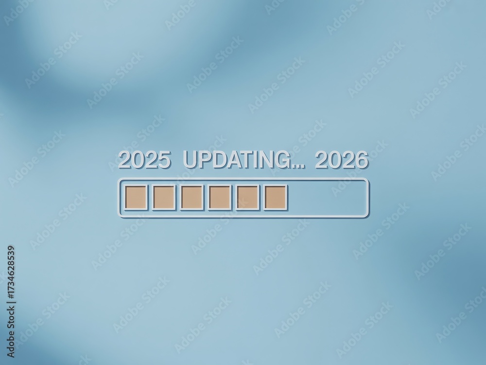 Conceptual 3D render of a digital progress bar showing 2025 Updating ...
