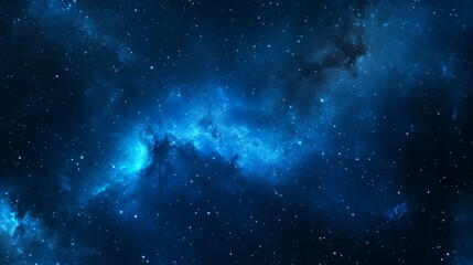 Wall Mural - A deep, mysterious blue wallpaper with a nebula and stars