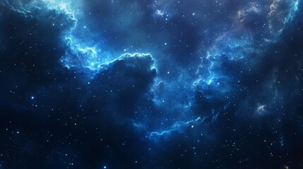 Wall Mural - A deep, mysterious blue wallpaper with a nebula and stars