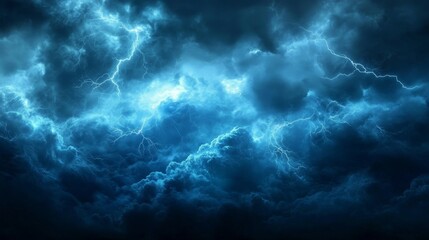 Wall Mural - A dark blue wallpaper with a stormy sky and flashes of lightning 