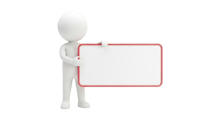 3d man holding blank sign isolated on transparent background for message
