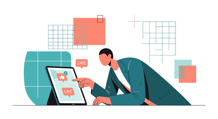 Illustration showcasing social media engagement and digital interaction in modern style