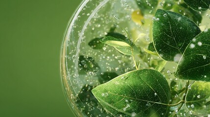 Wall Mural -   A close-up image of a plant in a vase, with water droplets on its leaves