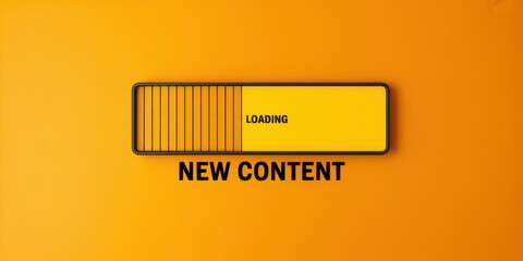 Digital progress bar showing the loading status for new content. Graphic representation of data transfer, buffering, and system updates on a yellow background