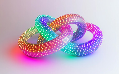 Wall Mural - Futuristic luminous 3D rendering of glowing torus knot structure created from flexible LED light strands forming dynamic abstract geometric composition isolated on transparent background PNG