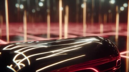Abstract shiny object animation with neon lights and reflections, dynamic movement