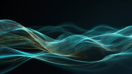 Wall Mural -   A blue and yellow line wave on black background