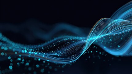 Wall Mural -   A sharp image of a wave of blue light on black background with a fuzzy wave in front