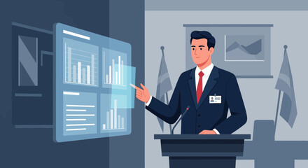 Professional presentation with data visualization using advanced touch screen technology