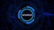©  Fluxora - Futuristic Sci Fi HUD Circle Interface with the word SOURCE in the center on a dark abstract background