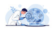 © Rohmat - Scientist analyzing microorganisms in a petri dish with a magnifying glass illustration