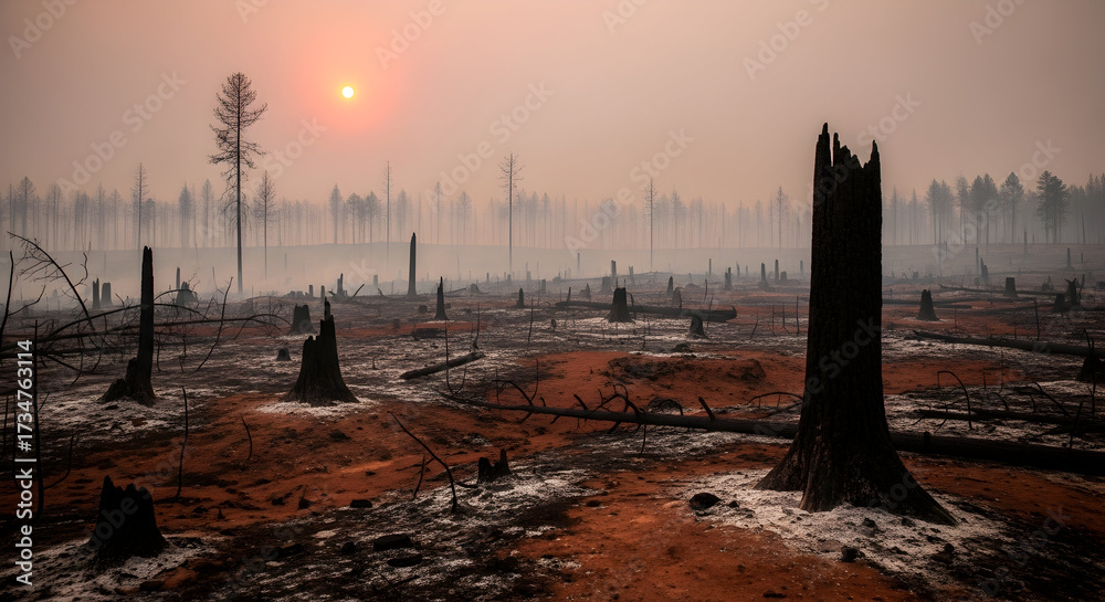 Scorched earth and skeletal trees stand as a stark reminder of the ...