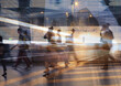 © kieferpix - Busy city street with motion blur of people walking, fast pace lifestyle, blurred motion abstract lights