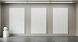© tuta - Minimalist gallery interior with empty frames and decorative sculpture