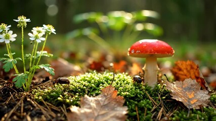 Poster - Intimate Close Up of Detailed Forest Floor with Shallow Depth of Field calm, ferns, roots