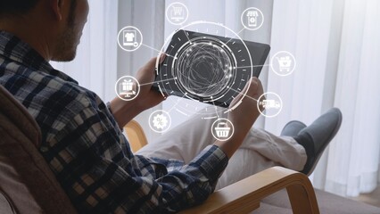 Wall Mural - Omni-channel marketing and online shopping strategies, cross-platform customer experience, brand unification, and integrated marketing communication across digital channels. Gist