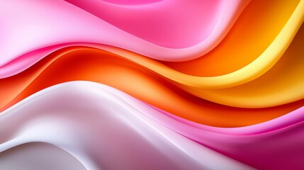 Wall Mural - Colorful, flowing piece of fabric with a pink, orange, and yellow stripe. The colors are vibrant and the fabric appears to be flowing in a wave-like motion