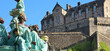 close-up details of the Ross fountain looking up to Edinburgh Castle in the background, Scotland