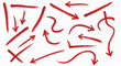 © atika - Set of hand-drawn red watercolor arrows pointing in various directions for emphasis, marking, or direction in graphic design projects