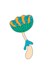 Wall Mural - Groovy psychedelic mushroom sticker cartoon patch in a retro and trippy style. Colorful magic shroom stands as a unique groovy element. Great for retro pop fun uses.