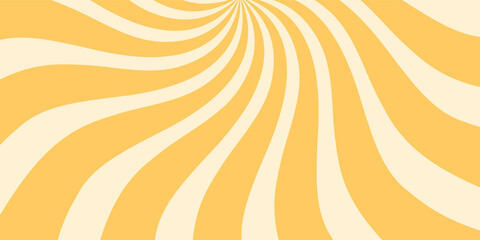Wall Mural - Groovy sun burst swirl with retro style and wavy shapes. Yellow and orange sunshine creates a bold y2k background. Horizontal graphic adds a sun accent for trendy wallpaper or modern art print.