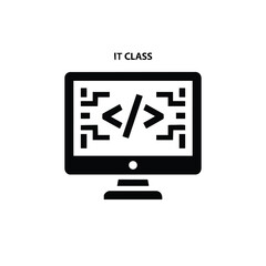Wall Mural - Computer monitor displaying coding symbols in a classroom setting for technology education and programming learning