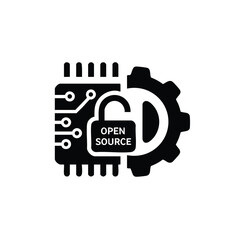Wall Mural - Conceptual representation of open source technology combining circuitry, a gear, and a padlock symbolizing security and innovation