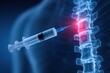 © Mariela - A spinal drug injection into the spine, with the injection site highlighted in red, as an advanced treatment for chronic lower back pain. Medical and scientific representation