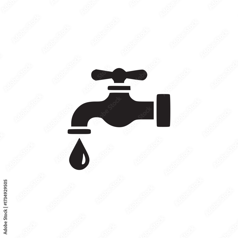 Vector art of silhouette of a water tap with a dripping drop simple ...
