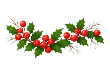 Wall Mural - Holly sprig with red berries and snow, christmas winter holiday decoration, transparent background