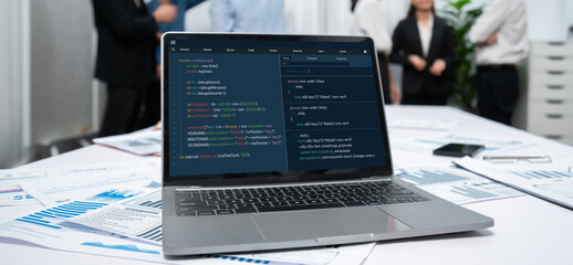 Software development programming on computer screen for brisk application and program coding