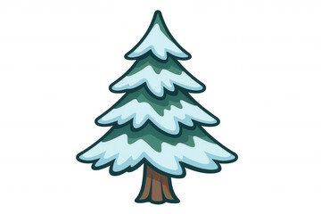 Wall Mural - Cartoon pine tree covered in snow, illustrating winter, christmas, and woodland nature concepts on a transparent background