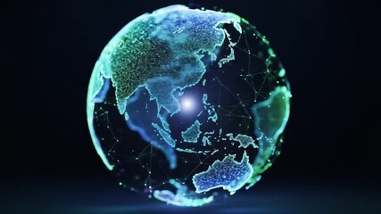 Abstract Digital Globe Visualization Showing Global Network Connection on Black Background