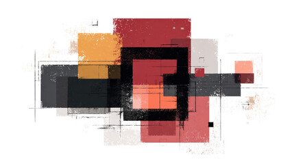 Geometric composition with stacked squares and rectangles, isolated on a Transparent background, PNG file.