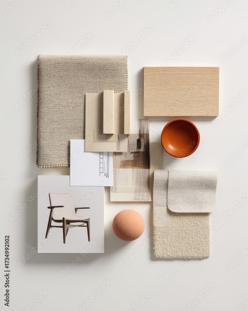 Textails Boards Curated Scandinavian Mood Board - A Flat Lay of Neutral Textiles, Wood ...