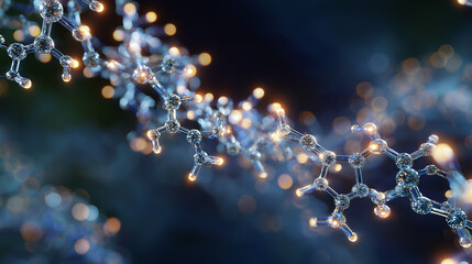 Wall Mural - Molecular Structure: A detailed macro view showcases a radiant molecular structure, exhibiting the beauty and intricacy of scientific innovation.