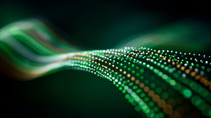 Wall Mural - Abstract Digital Flow: An elegant illustration of an undulating digital flow, composed of luminous green and gold particles, evoking the essence of data streams and interconnected networks.