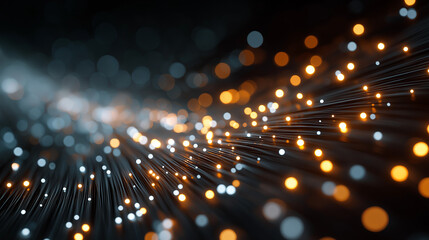 Wall Mural - Data Stream of Light: An evocative illustration showcasing the modern marvel of information technology, with lines of fiber optics and glowing lights. Capturing a sense of innovation, progress.