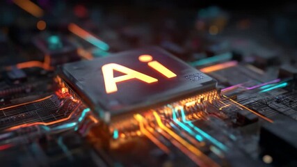 Close up of a microchip with ai letters technology concept