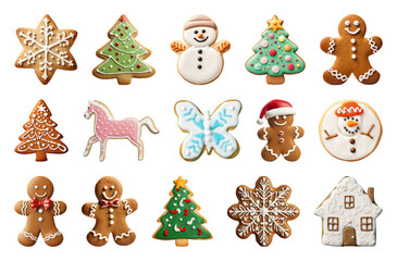 Wall Mural - PNG Festive decorated holiday cookies, element set on transparent background