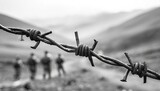Close-up of rusty barbed wire against a blurred background.