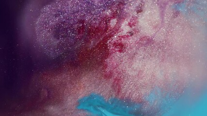 Wall Mural - Blend ink. Blur bokeh art. Defocused blue red purple multicolor wet texture liquid water floating on abstract dark black background.