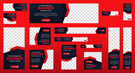 Wall Mural - Business Advertising Banners template design with black and red background concept. vector