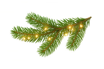 Wall Mural - Green pine branch featuring glowing string lights, creating a warm, festive christmas and new year holiday atmosphere