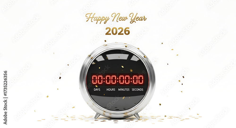 Countdown to a sparkling New Year 2026 with a vintage alarm clock and ...