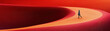 © nattapon98 - Lone figure walking on smooth curved pathway surrounded by vibrant red and orange abstract shapes, evoking sense of solitude and contemplation