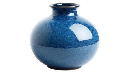 Dark blue ceramic vase isolated on transparent background, decorative element